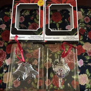 Regent Square Tree Jewelry Pewter Bells Silver Ornament Crystals Lot Of 2